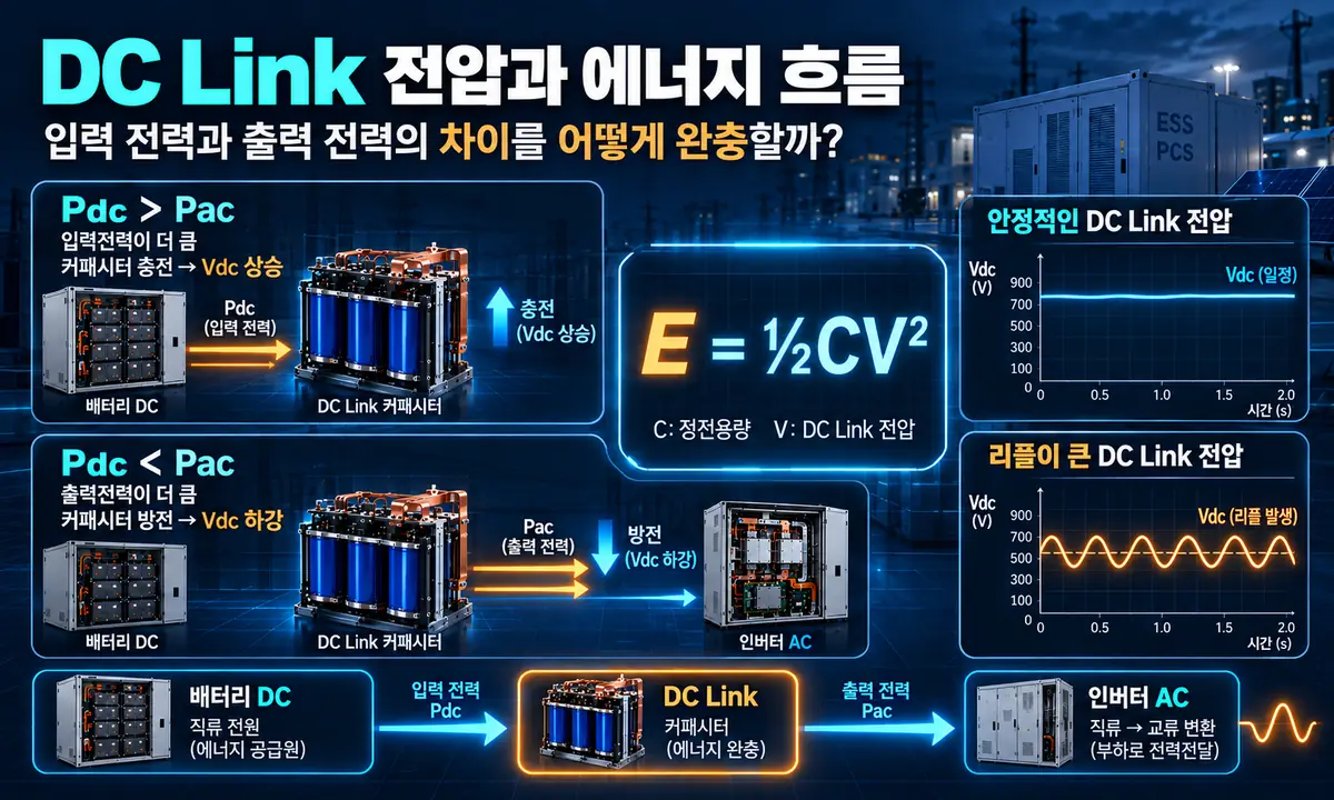 DC Link 충전과 방전에 따른 전압과 에너지 흐름