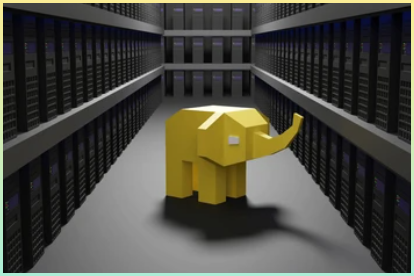 하둡을 표현한 코끼리와 많은 데이터인 빅데이터를 표현한 이미지