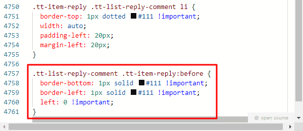 대댓글 표시선 색상, 위치 변경 코드 추가