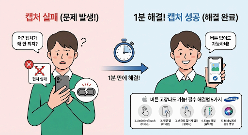 "어? 캡처가 왜 안 되지?" 스마트폰 스크린샷 안 찍힐 때 1분 해결법 (버튼 고장나도 가능)