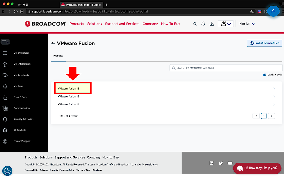 VMware Fusion 13 선택하세요.