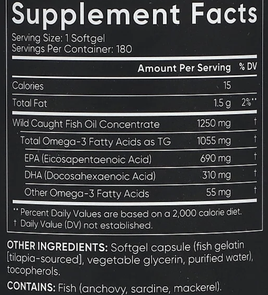 스포츠리서치 오메가3 원재료명 및 영양 정보