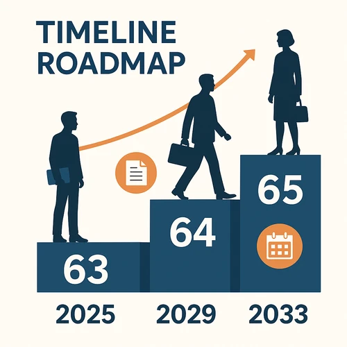 정년연장 65세 단계별 시행 타임라인 인포그래픽 2027년부터 2033년까지 로드맵