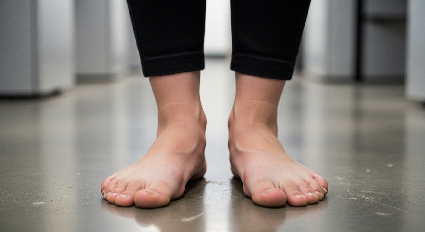 딱딱한 바닥에서 장시간 서 있는 발 모습
