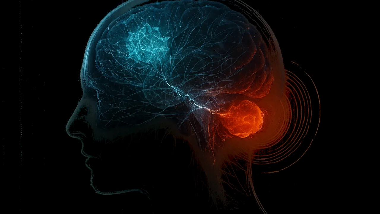 뇌의 전전두엽과 편도체가 빛나는 모습으로 감정 조절 메커니즘을 시각화한 대표 이미지