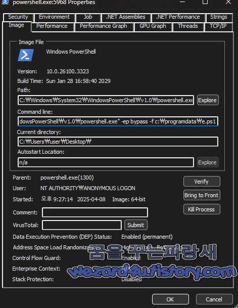 ProcessExplorer 본 악성코드 실행