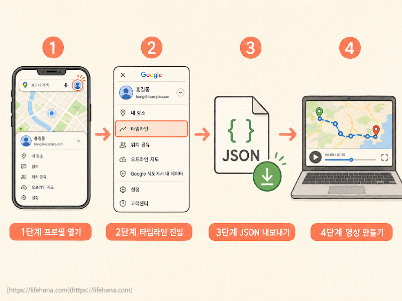 구글 지도 앱 타임라인 내보내기 화면 캡처