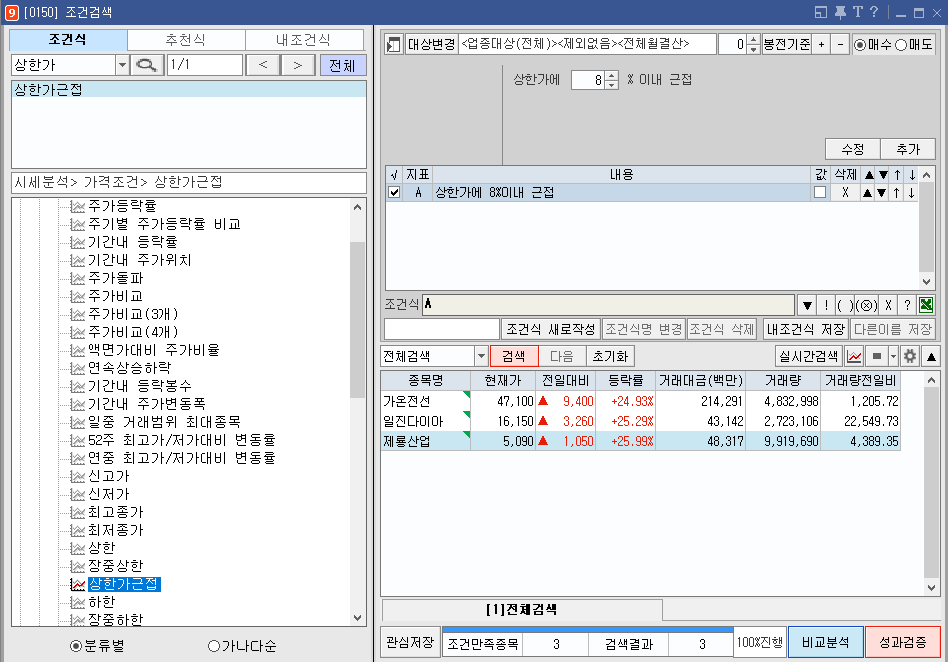 상한가 근접 조건식
