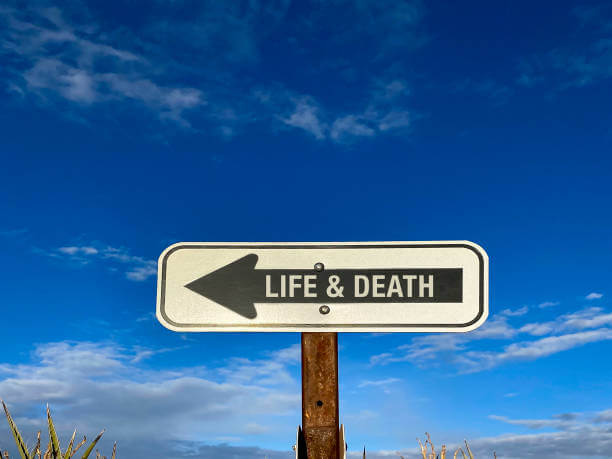 LIFE & DEATH 라고 쓰여진 화살표 팻말