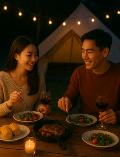 커플 캠핑 음식 요리 관련 사진