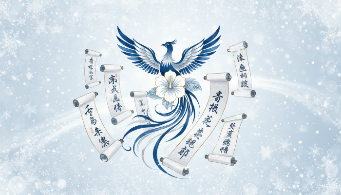 한국 대통령의 문장과 전통 족보 서류가 겨울 느낌의 푸른 톤으로 어우러진 예술적인 대표 이미지