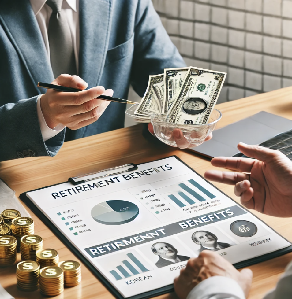 재정 상담을 받으며 퇴직금 관련 계획을 세우는 장면.