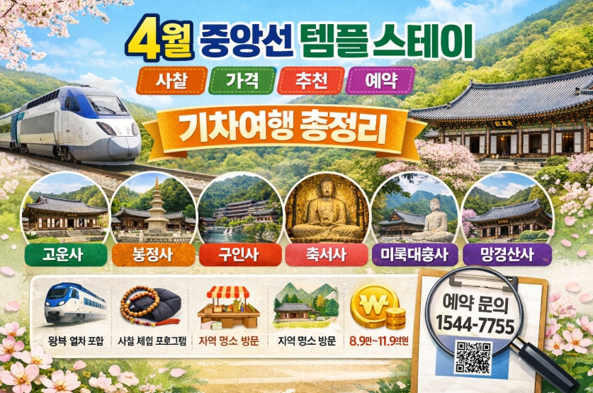 4월 중앙선 템플 스테이 사찰 가격 추천 예약 기차여행 총정리