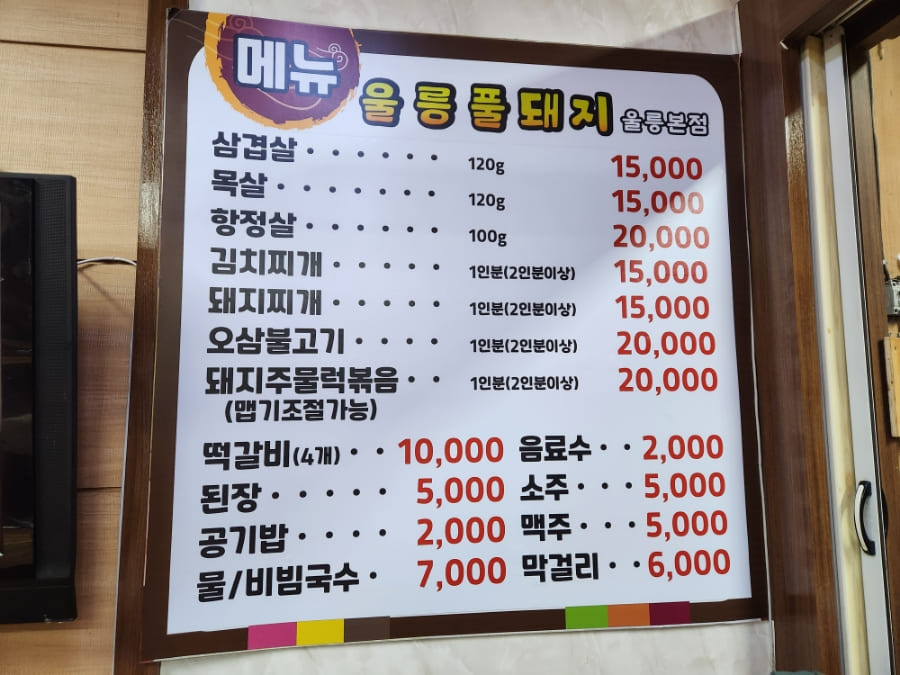 The actual menu board