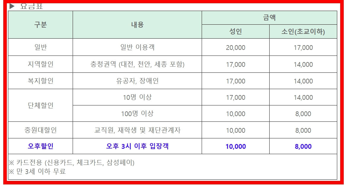 중원워터피아 입장료