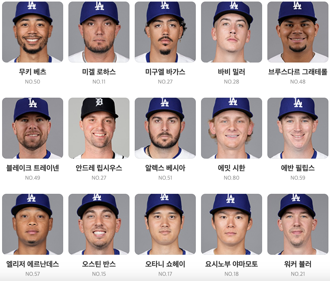 LA 다저스 선수명단 사진 이미지