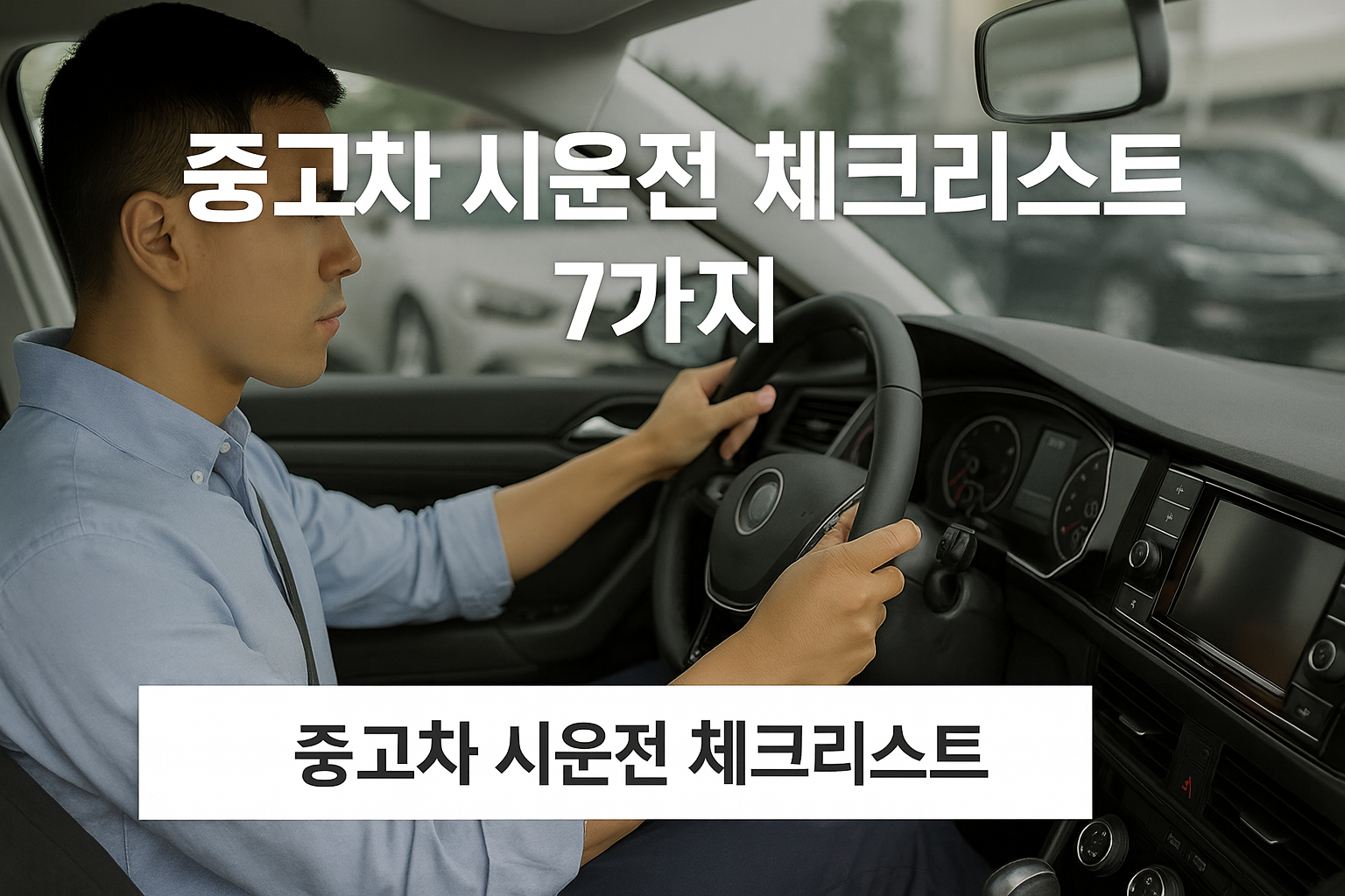 중고차 구매시 시운전 체크 중인 남성 운전자, 차량 상태 점검 및 구매 전 진단 필수 요소