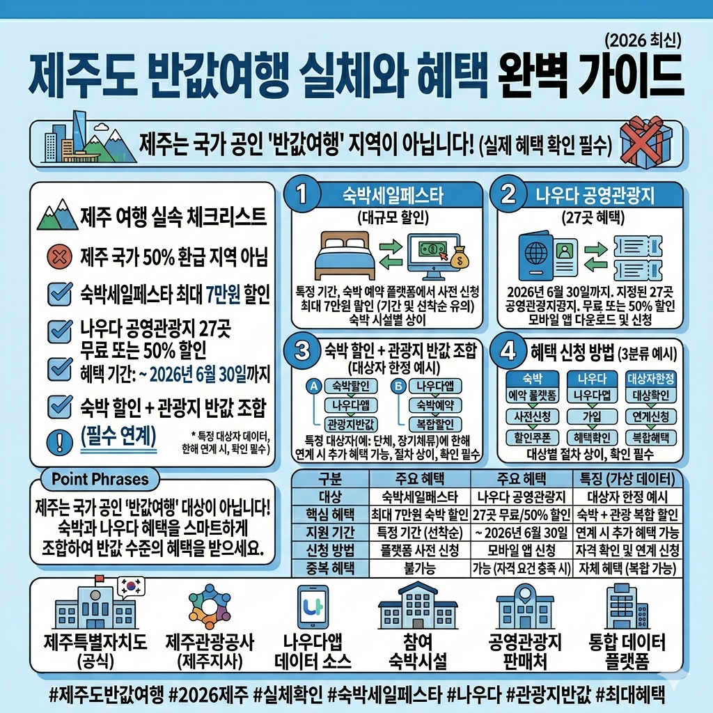 제주도 숙박할인·나우다·공영관광지 반값 혜택 인포그래픽