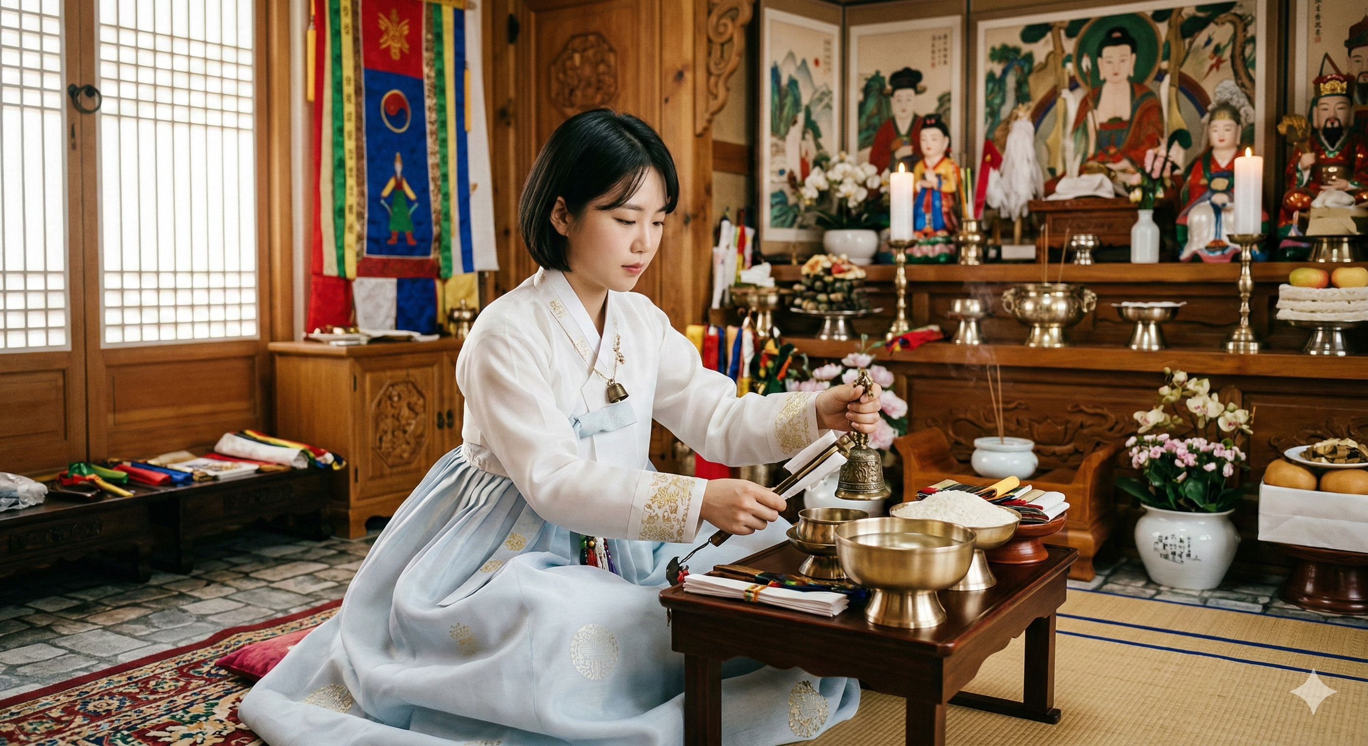 맑은 신력으로 유명한 이소빈 아기무당의 상담 준비 모습