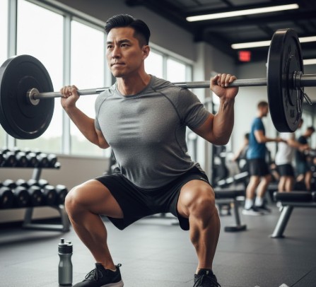 40대 남성이 허벅지 근육 운동을 하고 있다