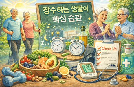 노인부부가 운동하고 산책하는 모습