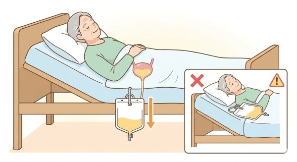소변백 위치-방광(배)의 위치보다 낮게