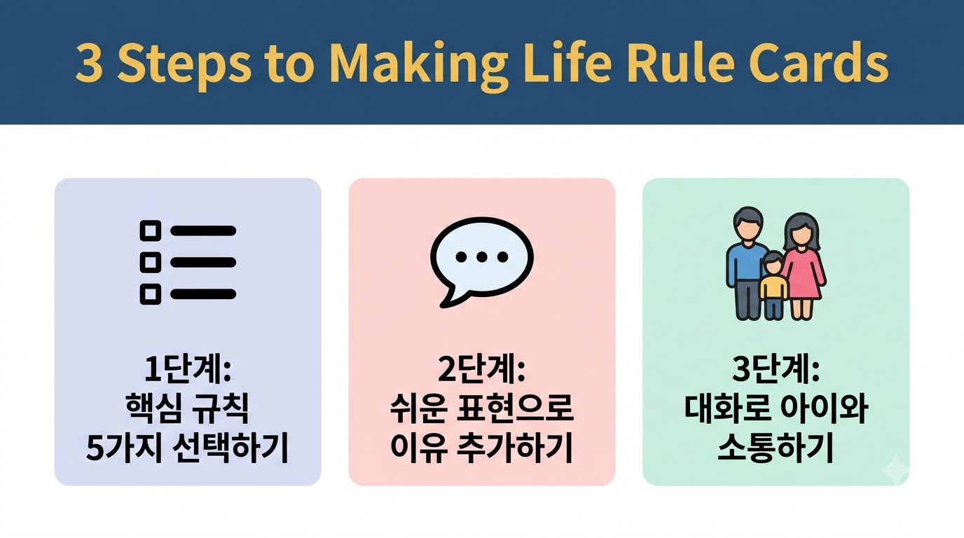 생활 규칙 카드 3단계 인포그래픽
