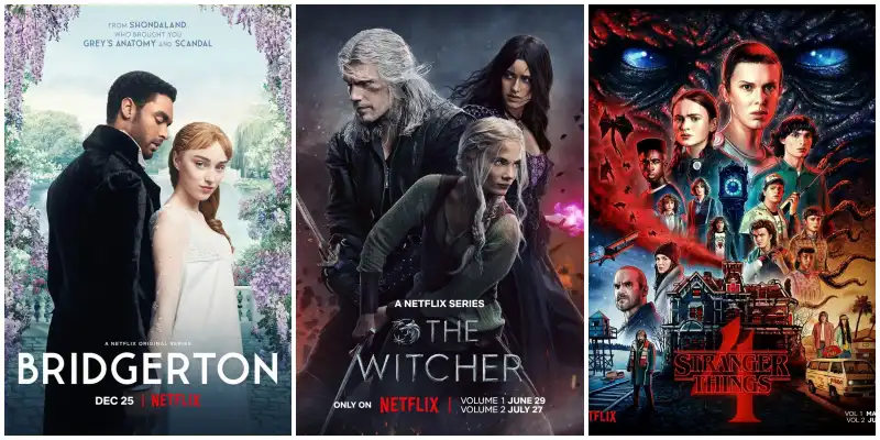 넷플릭스 오리지널 드라마 브리저튼, 위처, 기묘한 이야기 포스터