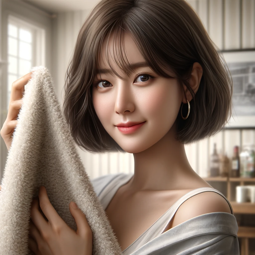 뽀송뽀송한 수건을 들고 있는 여성 (A.I 이미지)