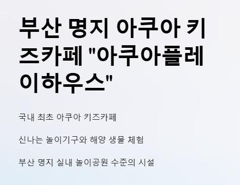 부산 명지 아쿠아 키즈카페 아쿠아플레이하우스