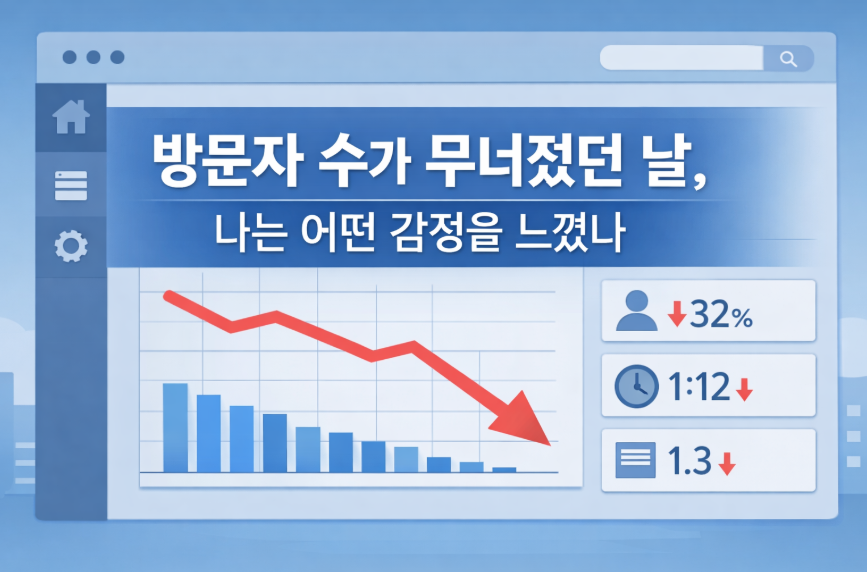 방문자 수 그래프가 하락하는 블로그 통계 화면
