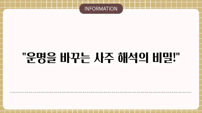 사주의신 운세 해석의 고수