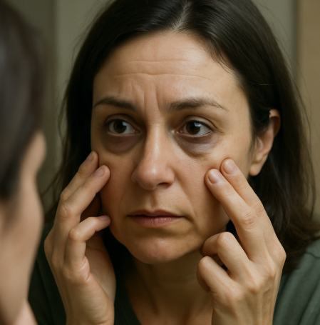 다크서클 때문에 고민을 하는 여성 사진