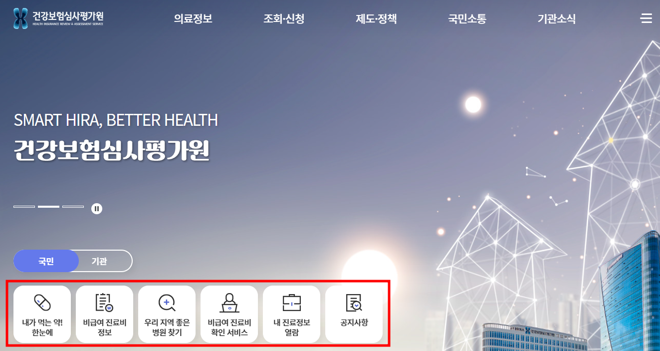 건강보험-심사-평가원-홈페이지-화면