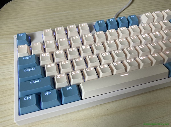 콕스(Cox) CK87 게이트론 LED 기계식 키보드(청축 텐키리스 크림블루) LED 켬