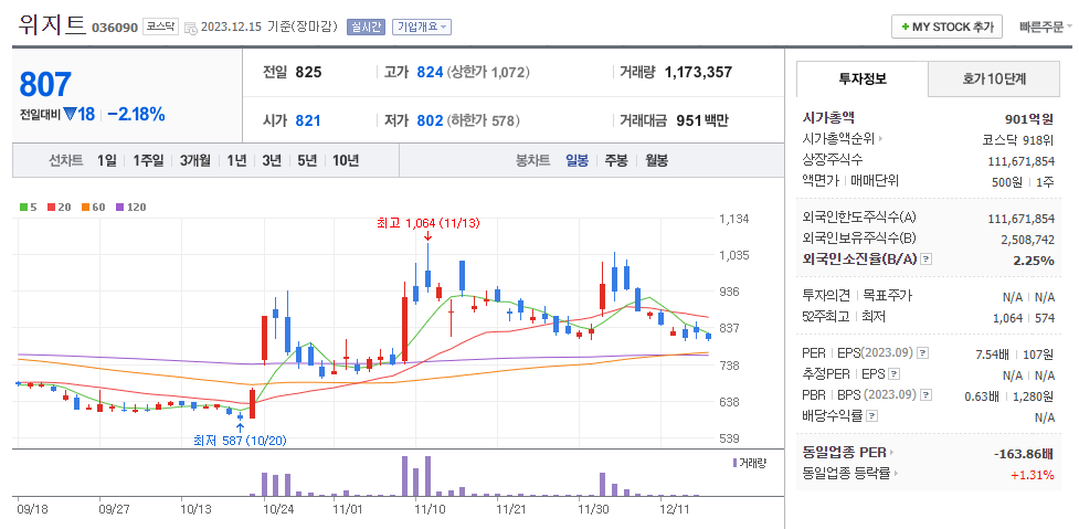위지트 일봉차트