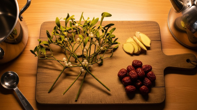 겨우살이 차를 끓이기 위한 재료를 준비한 장면