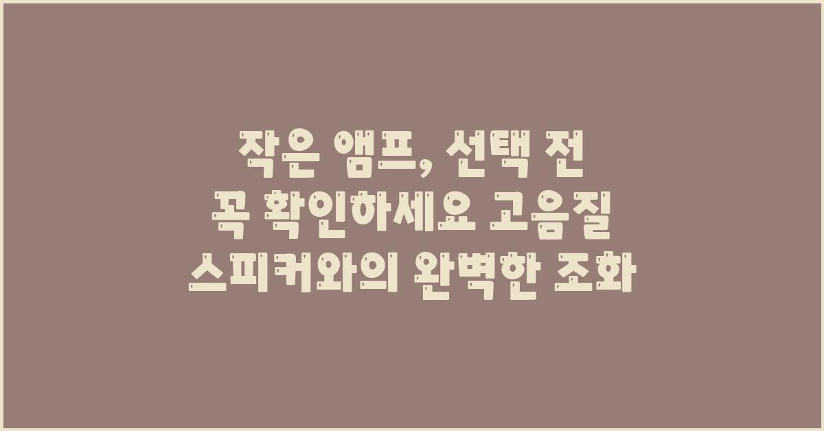 작은 앰프, 선택 전 꼭 확인하세요