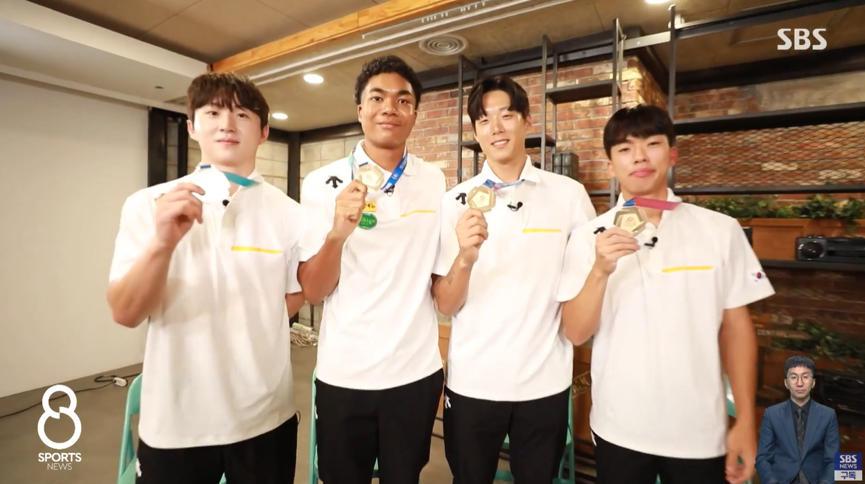 서민준 이재성 김정윤 나마디조엘진 400m계주 유니버시아드 금메달 한국신기록