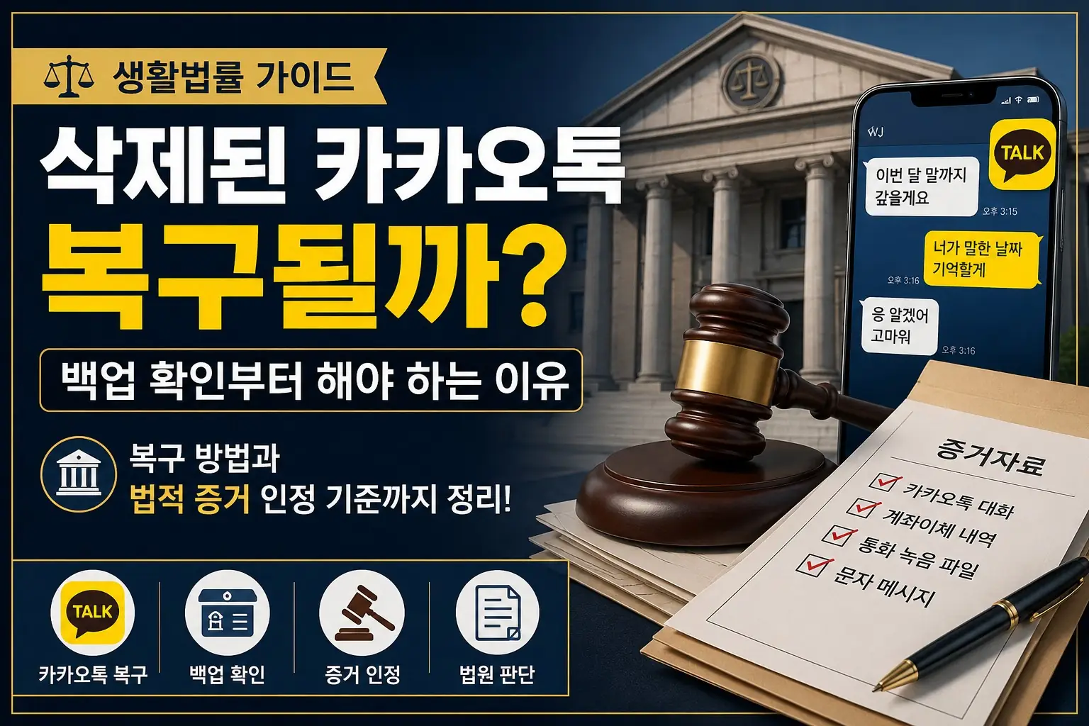 삭제된 카카오톡 복구 가능 여부와 법적 증거 인정 기준