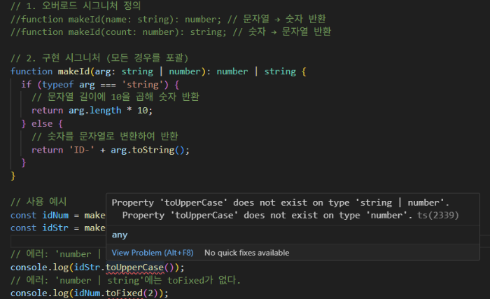 오버로드 시그니처 가 없는 경우 오류예시