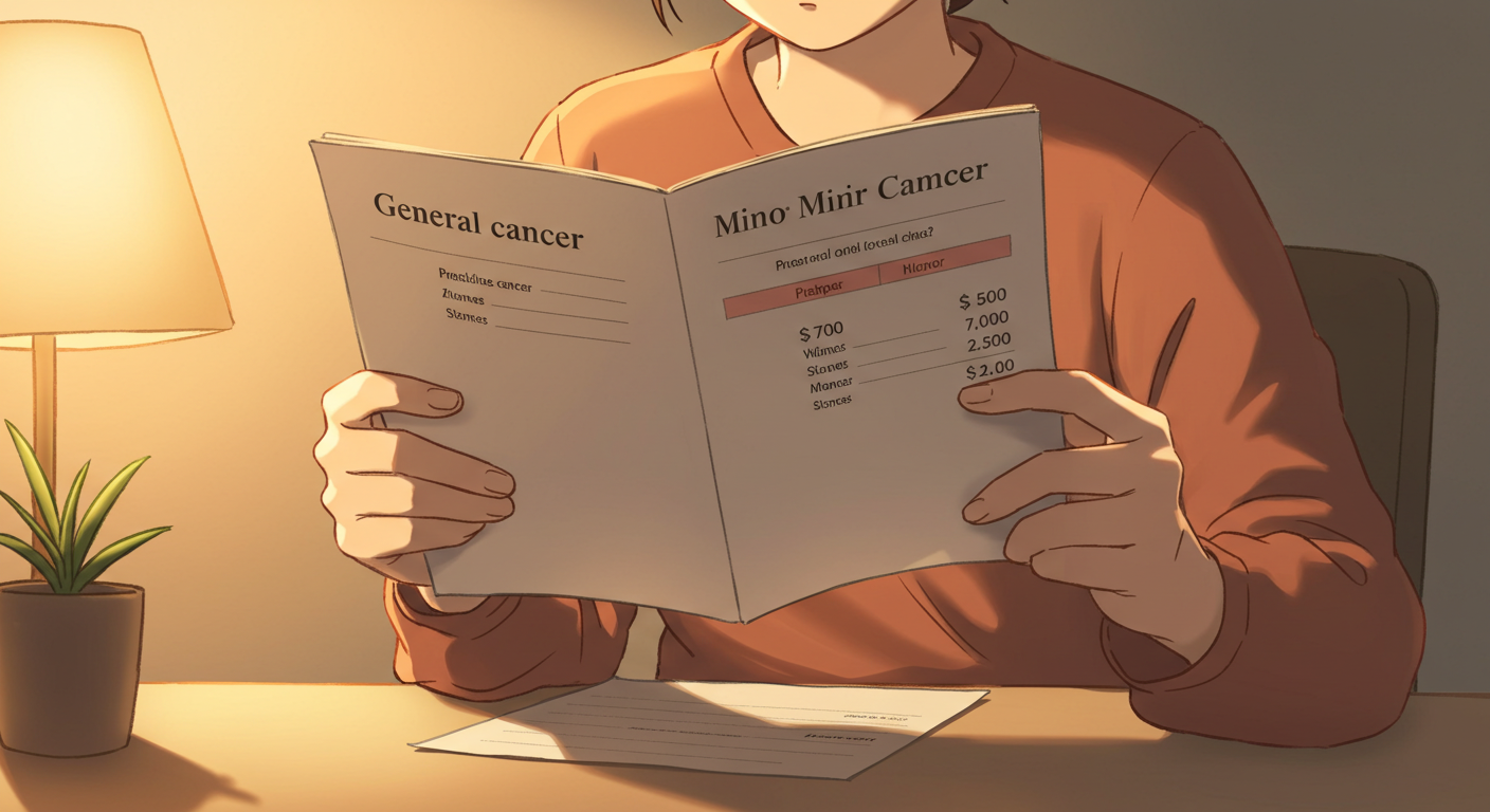 일반암과 유사암 진단금 차이를 비교하며 고민하는 모습