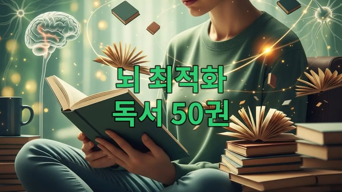 책을 읽는 사람의 뇌가 활성화되고 지식이 성장하는 모습을 상징적으로 표현한 이미지.
