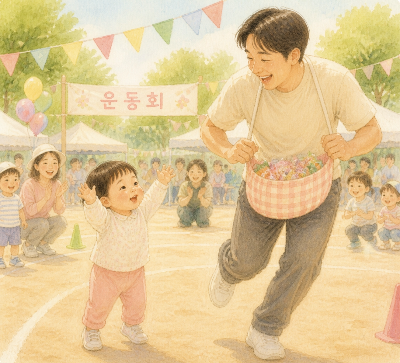 운동회에서 아빠를 응원하는 어린 아이(AI생성 이미지)