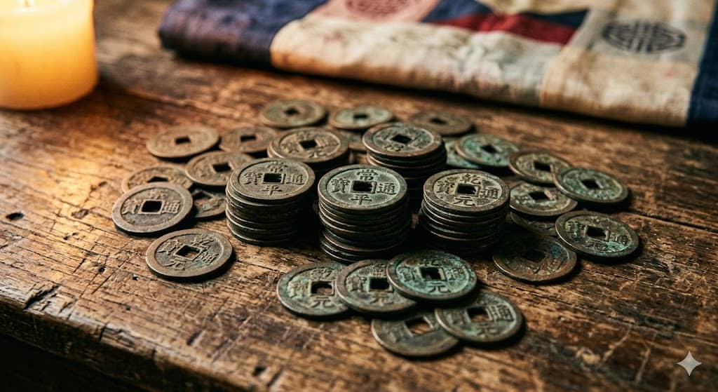 파일명: joseon_sangpyeong_tongbo_coin_korea_currency_history.jpg Alt 태그: 조선시대 상평통보 동전 고려 건원중보 한국 화폐 역사 금생수 신뢰 유동성 경제 빈티지 이미지