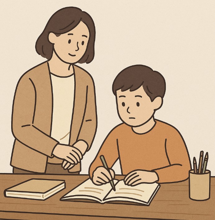 자녀학습을 지도하는 부모 사진