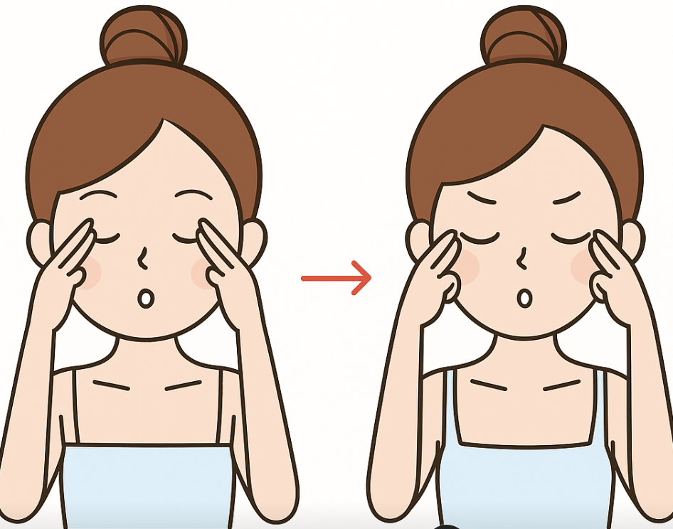 눈가 근육을 이와하고 혈액순관을 도와 주름을 없애주는 마사지 그림