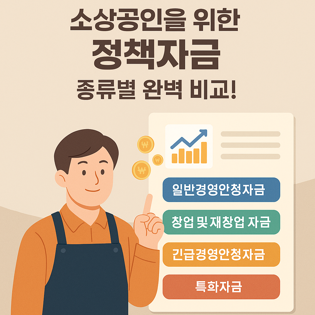 소상공인 전용 정책자금 종류별 비교 내용을 이미지화한 이미지