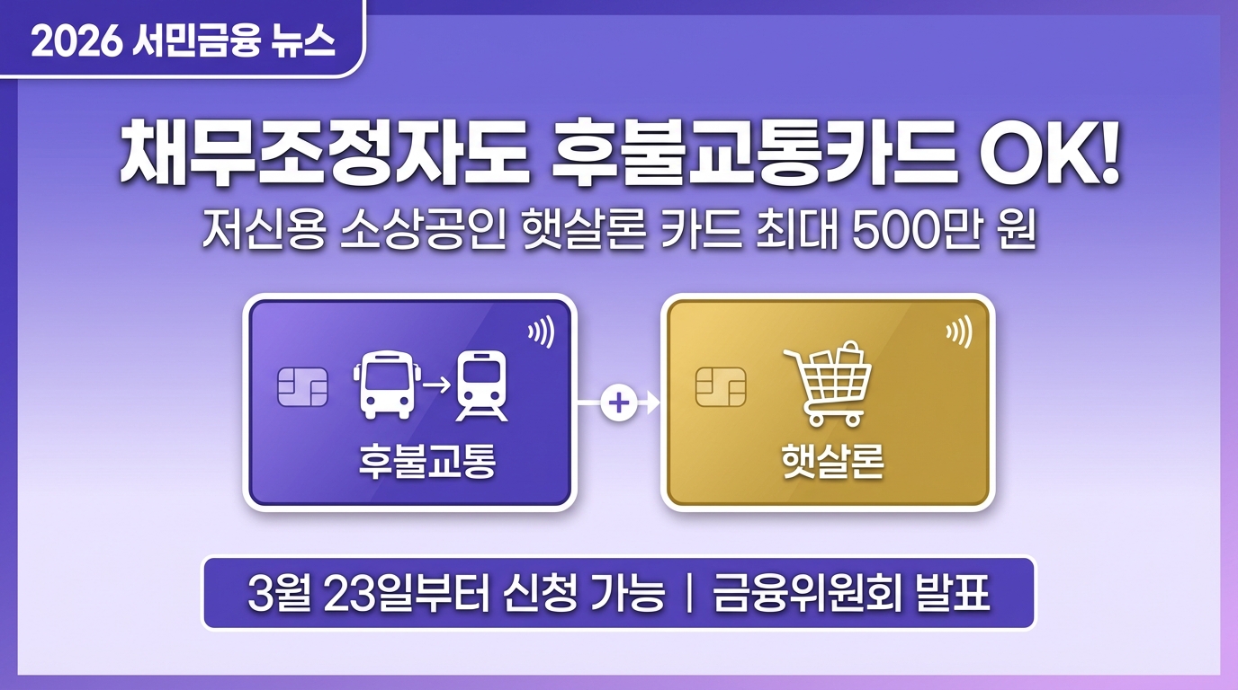 채무조정자도 후불 교통카드 OK!저신용 소상공인 햇살론 카드도 나와요