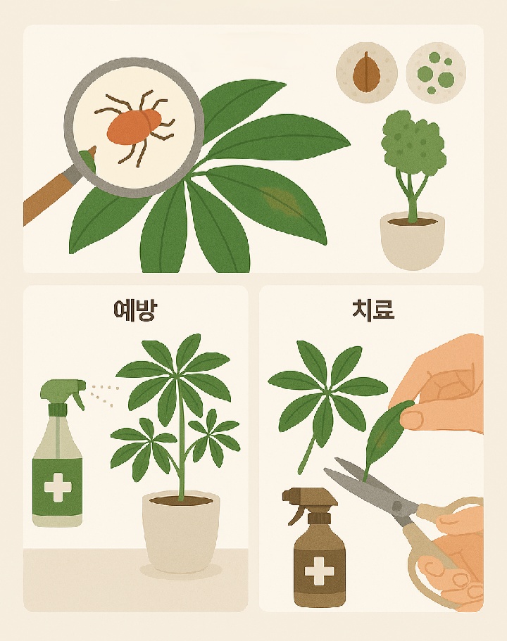 홍콩야자에 잘 생기는 병해충의 종류, 예방 &amp; 관리, 치료 방법